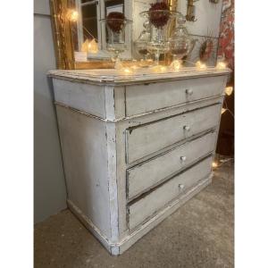 Commode Patiné Blanche Ancien Meuble Peint Enfilade XIXeme