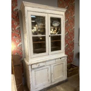 Bibliothèque Meuble Vitré Vitrine XIXeme Patine Ancien Vaisselier Étagère Buffet
