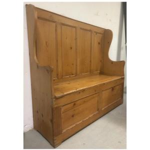 Antique Rustic Folk Art English Pub Storage Bench, 19th-century Armchair