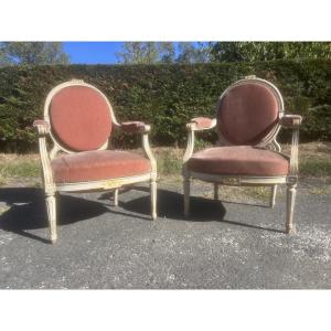 Paire de Fauteuil Style Louis XVI Napoléon III Bois Doré Ancien Château