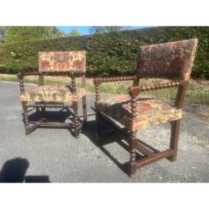 Fausse Paire de Fauteuil à Bras Haute Epoque Louis XIII Belier Château