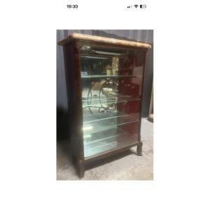 Antique Glass Display Case, 19th Century, Tin Soldier, Jewelry, Louis XV Watch, Marquetry