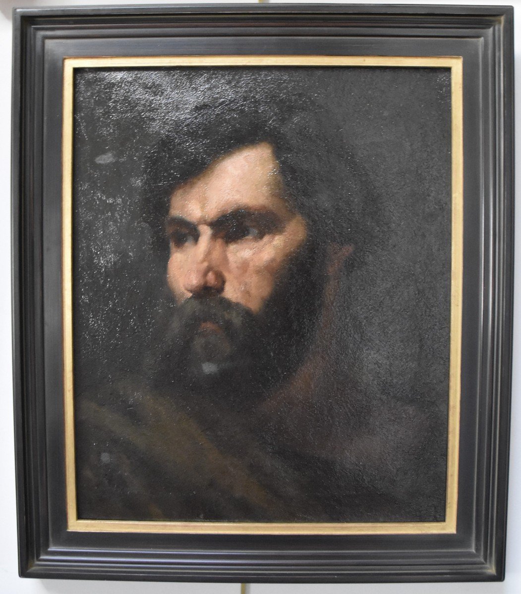 École romantique française 19ème siècle Tête d'homme barbu huile sur toile-photo-2