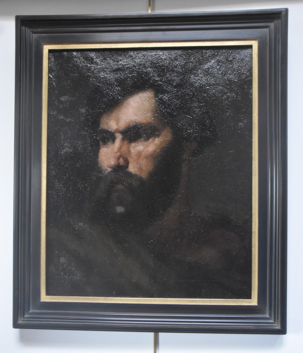 École romantique française 19ème siècle Tête d'homme barbu huile sur toile-photo-6