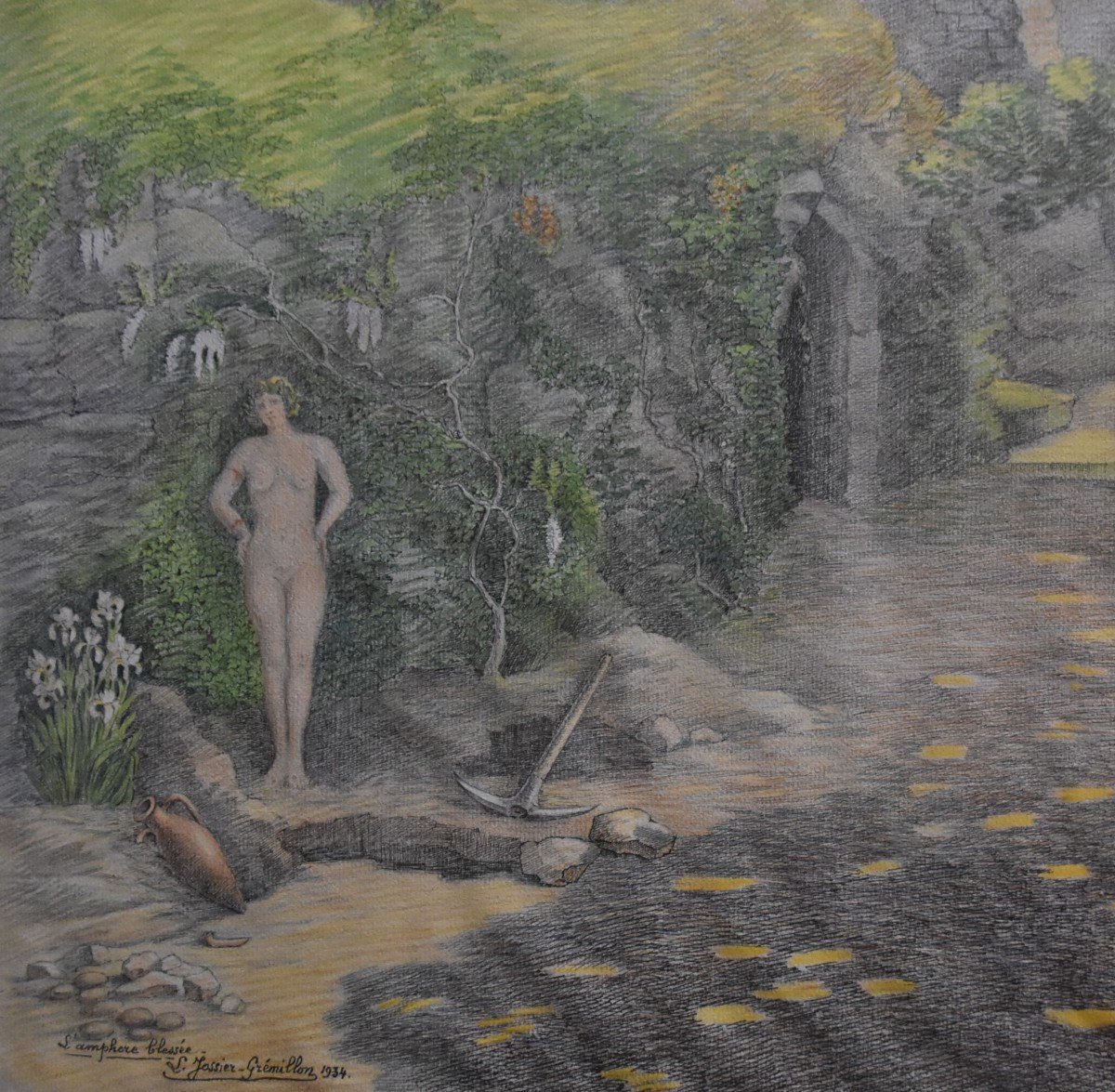 Louise Marie Jossier-Grémillon l'Amphore Blessée, 1934,  Aquarelle Signée-photo-1