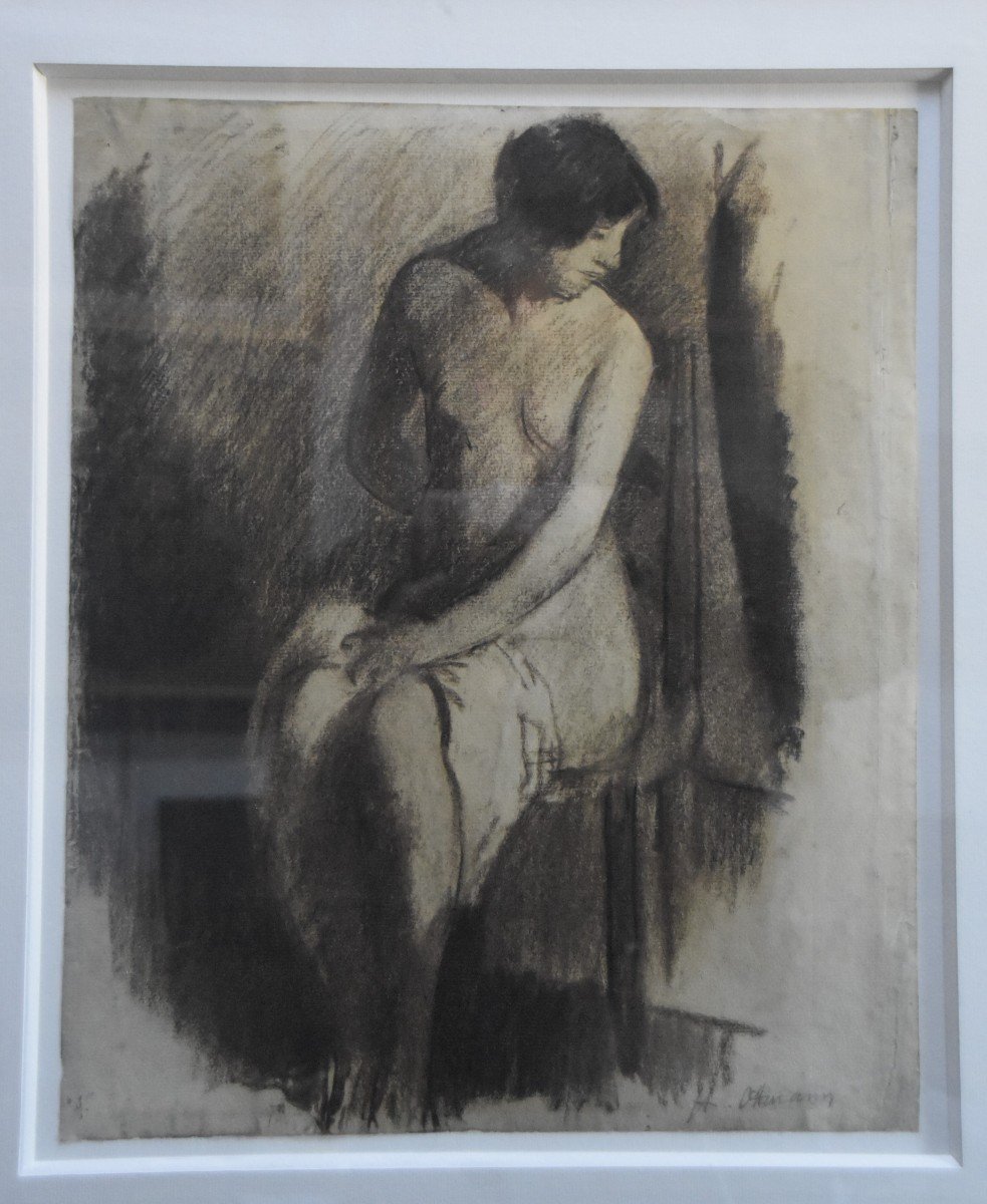 Henri Ottmann (1877-1927) Nude In The Studio, Signed Drawing-photo-3