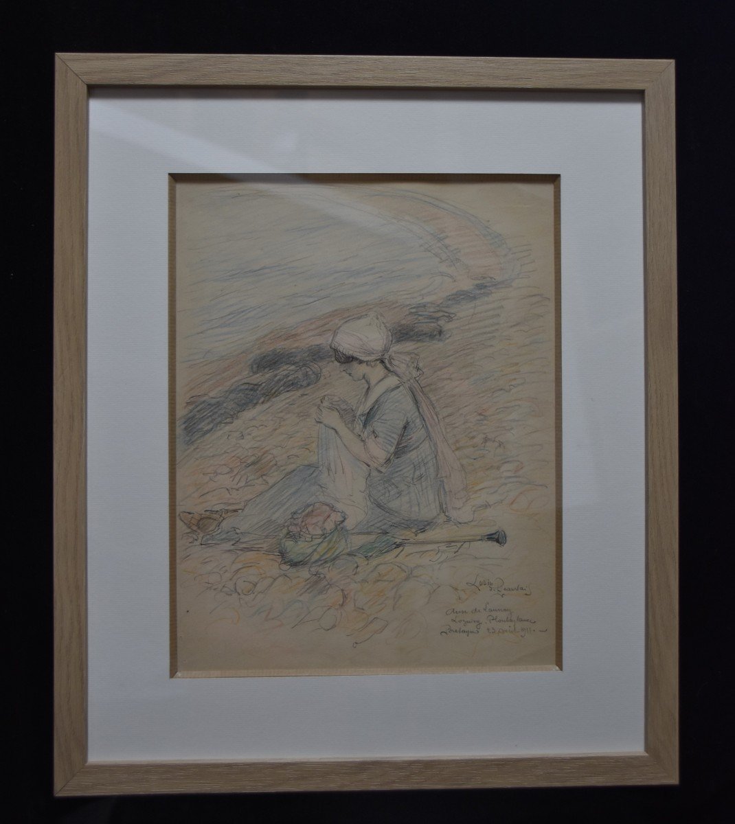 Lubin de Beauvais (1873-1917) L'Anse de Launay 1911, dessin signé -photo-2