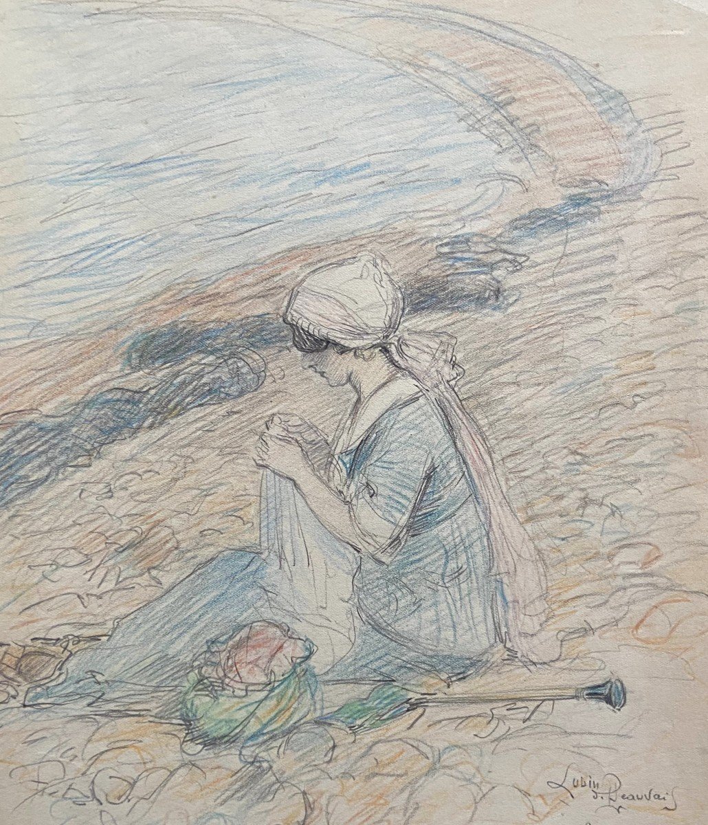 Lubin de Beauvais (1873-1917) L'Anse de Launay 1911, dessin signé -photo-1
