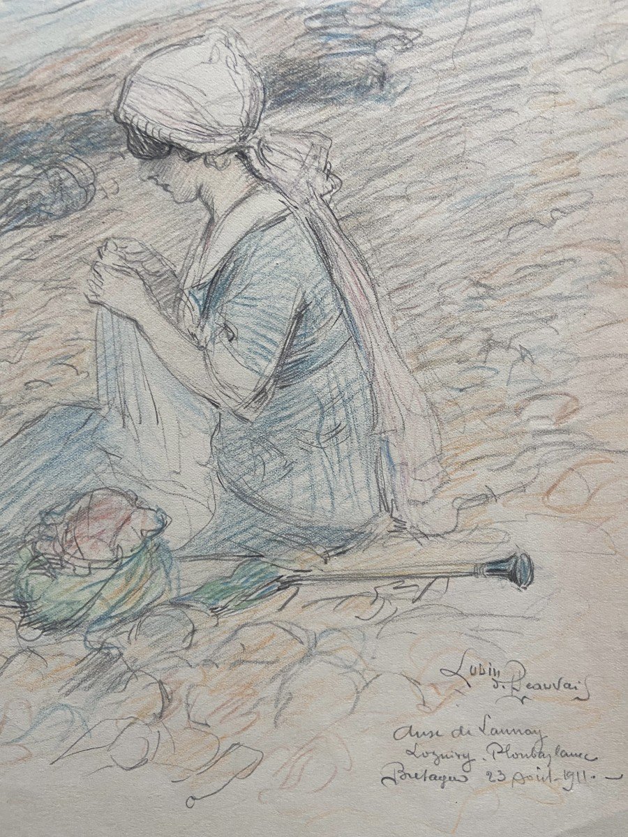 Lubin de Beauvais (1873-1917) L'Anse de Launay 1911, dessin signé -photo-7