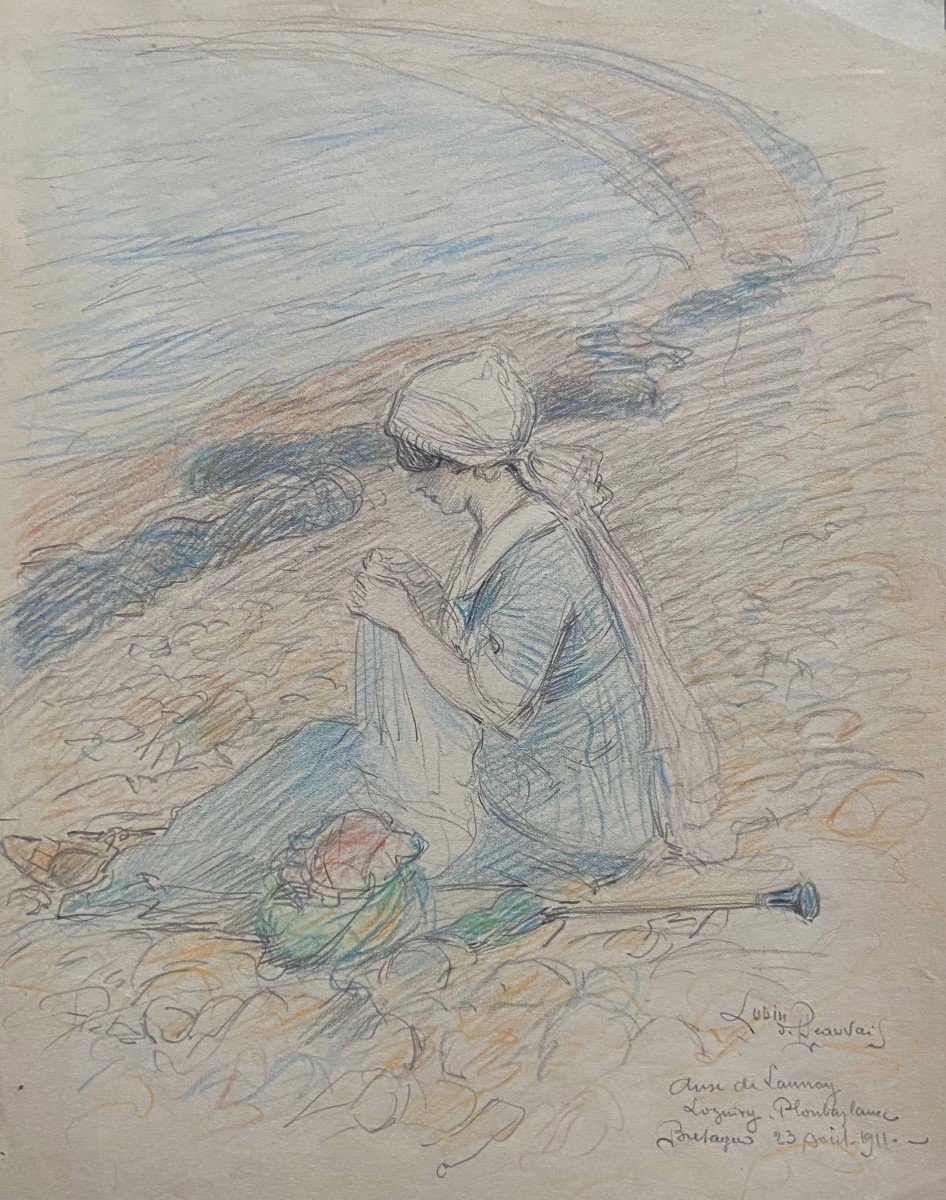 Lubin de Beauvais (1873-1917) L'Anse de Launay 1911, dessin signé 