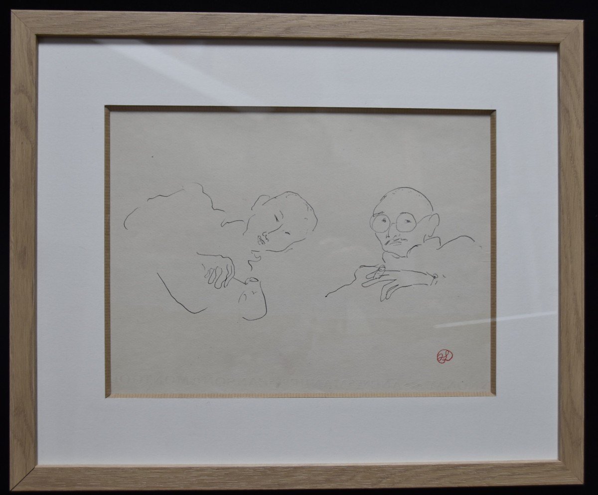 Jean Launois (1898-1942)  Fumeurs d'Opium, Indochine, dessin à l'encre-photo-2
