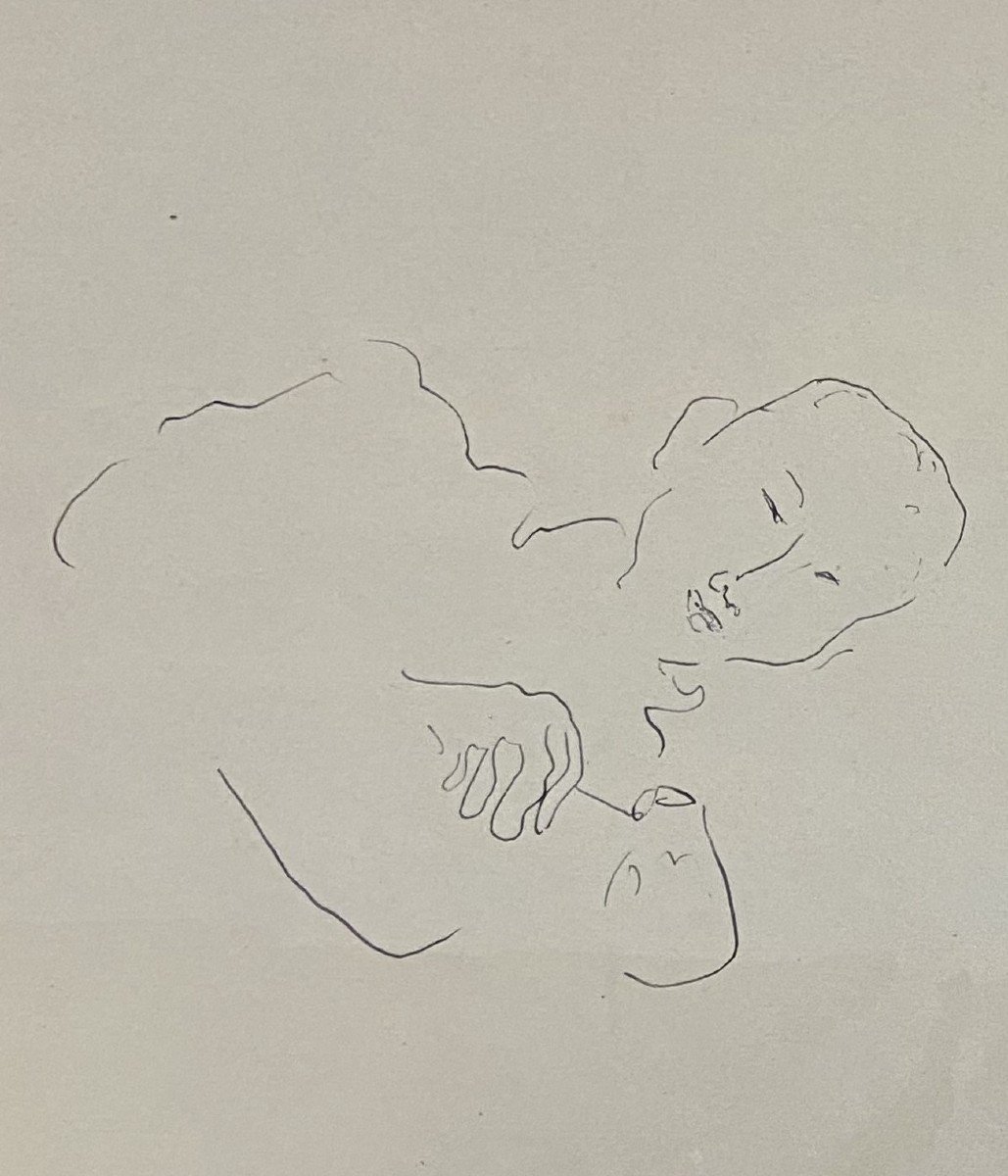 Jean Launois (1898-1942) Opium Smokers, Indochina, Ink Drawing-photo-3