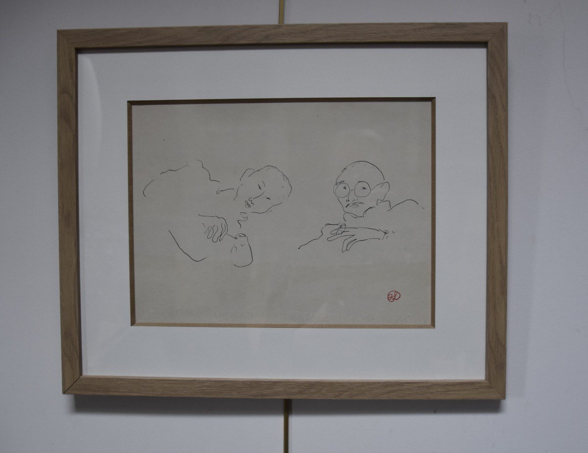 Jean Launois (1898-1942)  Fumeurs d'Opium, Indochine, dessin à l'encre-photo-1