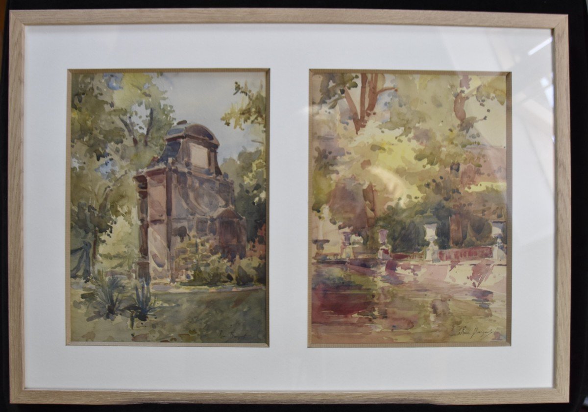 René Buignet (1888-1915) The Medici Fountain, Luxembourg Garden, Two Signed Watercolors-photo-2