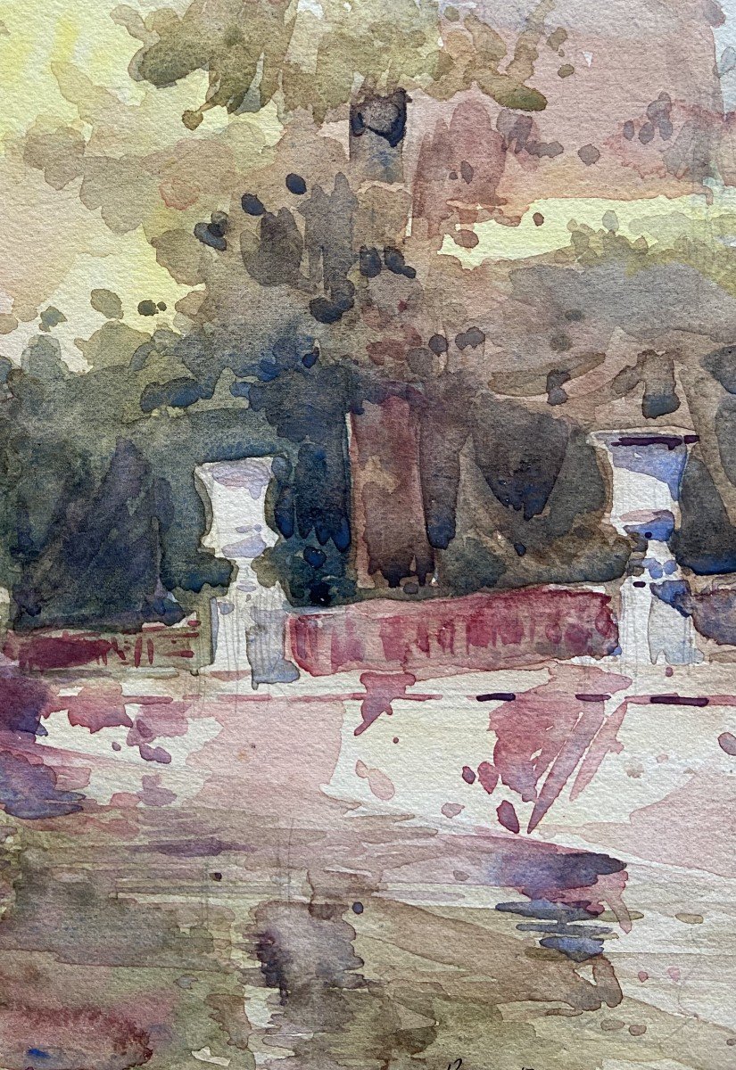 René Buignet (1888-1915) The Medici Fountain, Luxembourg Garden, Two Signed Watercolors-photo-3