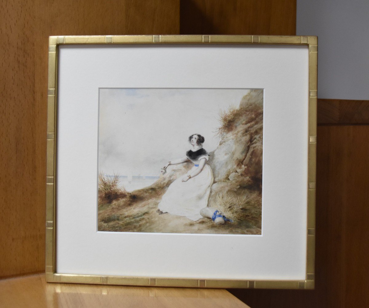 François Grenier De Saint Martin (1793-1867) Une Jeune Femme Sur La Plage, 1829, Aquarelle -photo-3