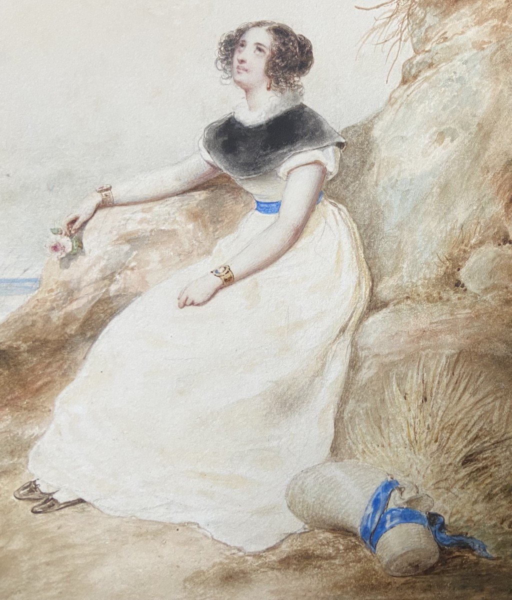 François Grenier De Saint Martin (1793-1867) Une Jeune Femme Sur La Plage, 1829, Aquarelle -photo-5