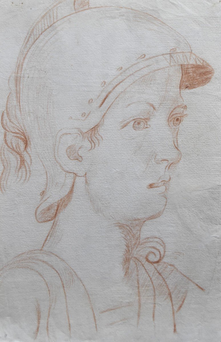 Italian School Of The 18th Century, Antique Soldier In Profile, Red Chalk On Paper