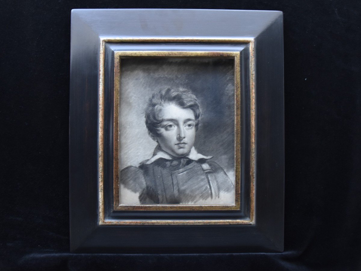 French Romantic School, Circa 1840 Portrait Of A Young Man, Charcoal On Paper-photo-1