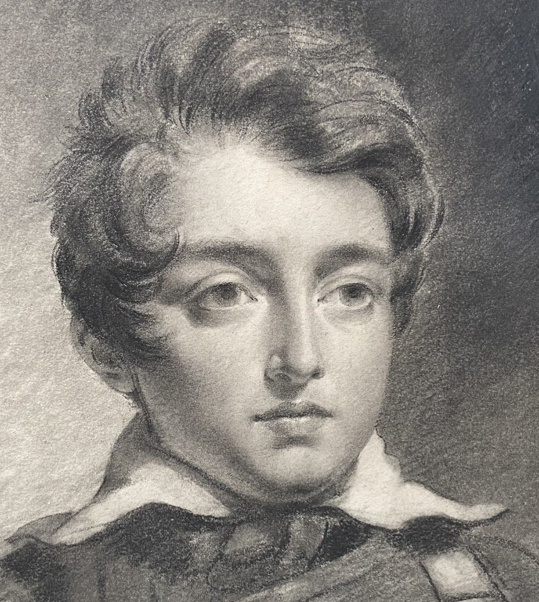 École romantique française, vers 1840 Portrait d'un jeune homme,  fusain sur papier-photo-6