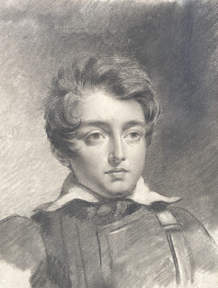 French Romantic School, Circa 1840 Portrait Of A Young Man, Charcoal On Paper