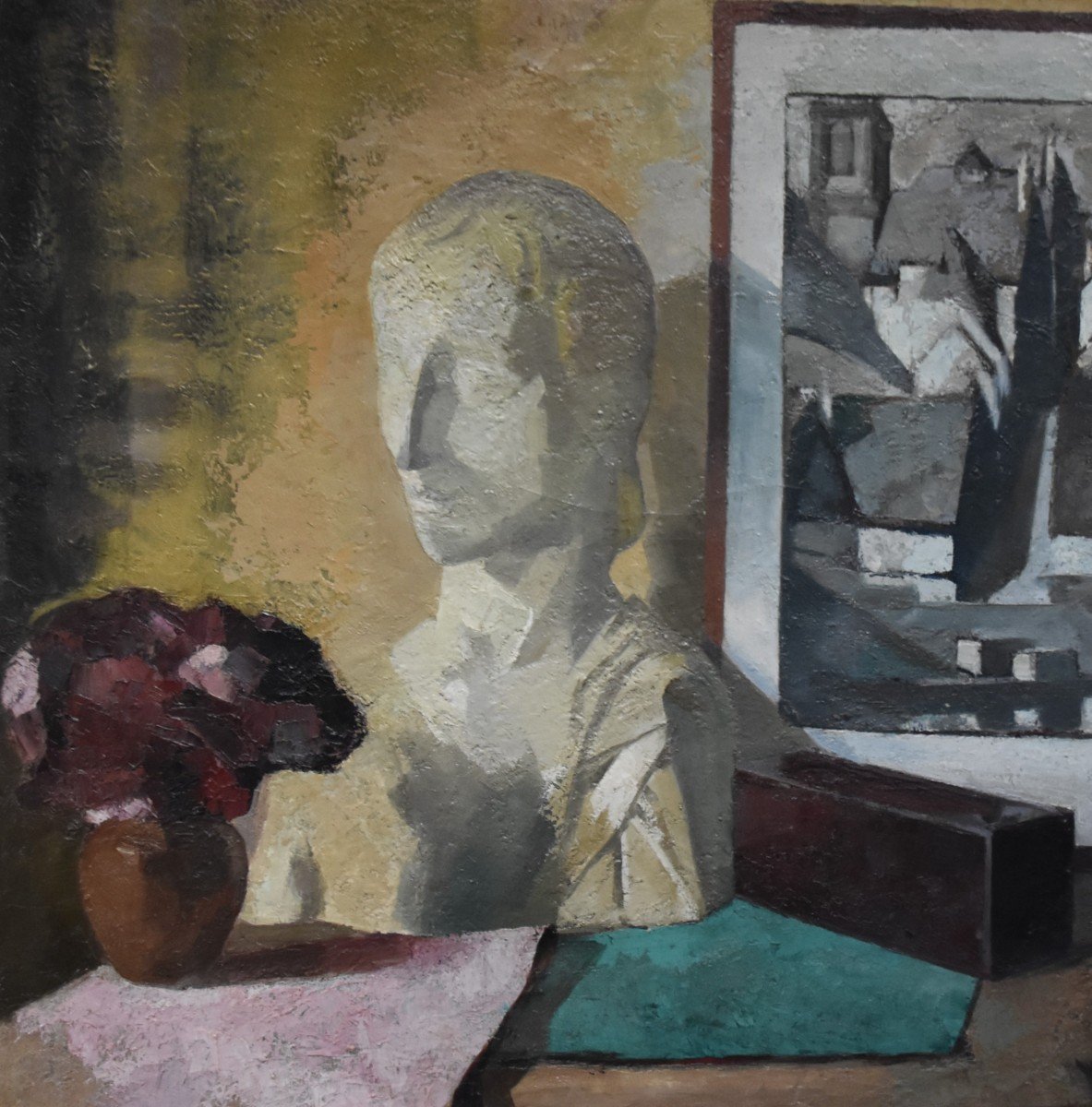 Roger Cortet (1910-1978) Still-life With A White Sculpture, Oil On Canvas Signed-photo-8