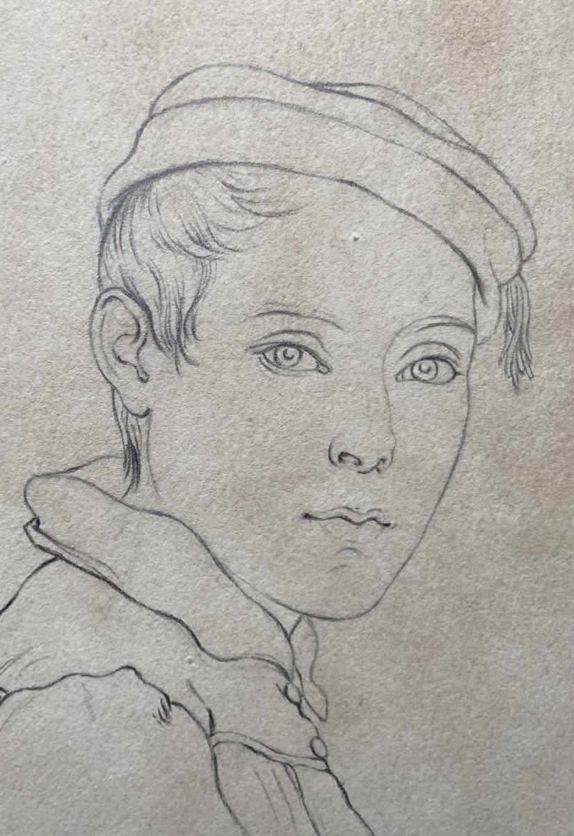 19th Century German School, Portrait Of A Young Boy, Pencil On Paper-photo-3