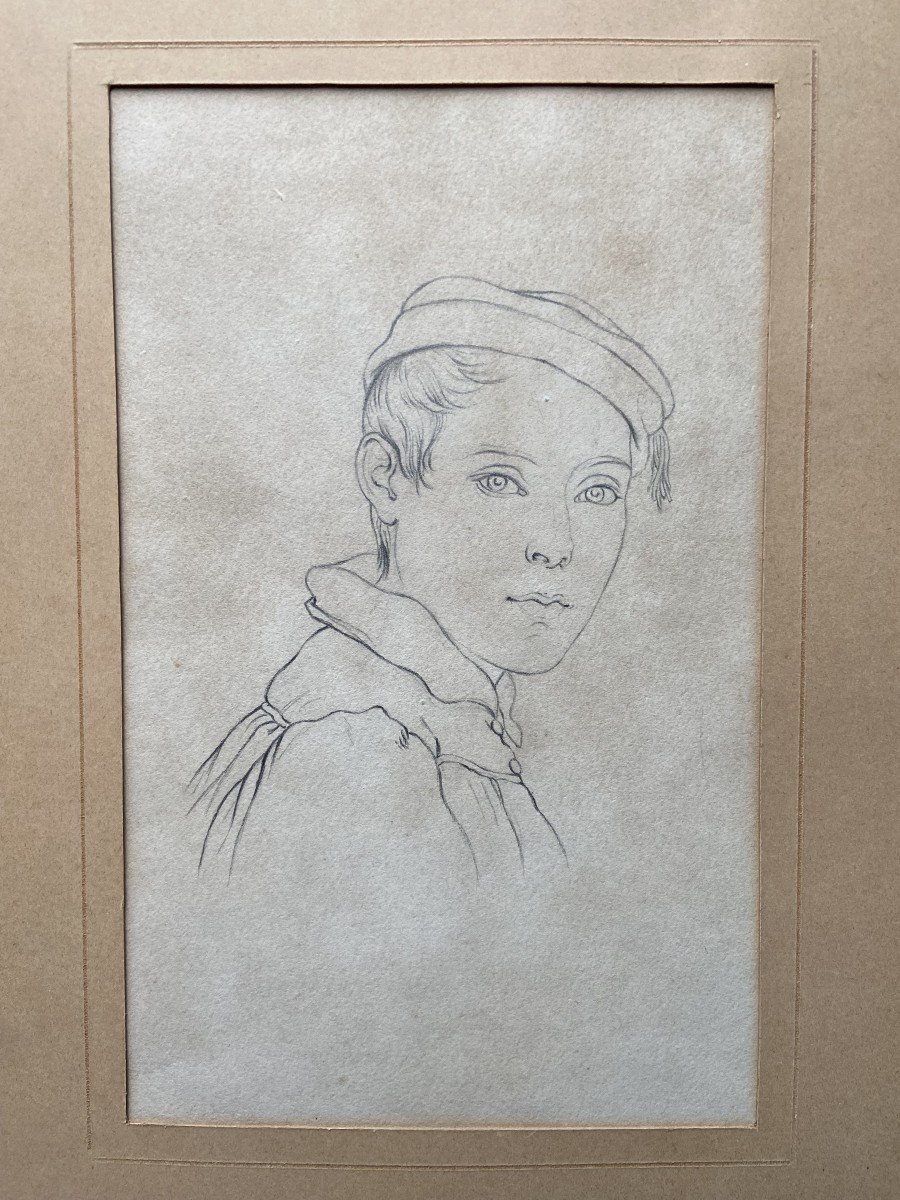 19th Century German School, Portrait Of A Young Boy, Pencil On Paper-photo-1