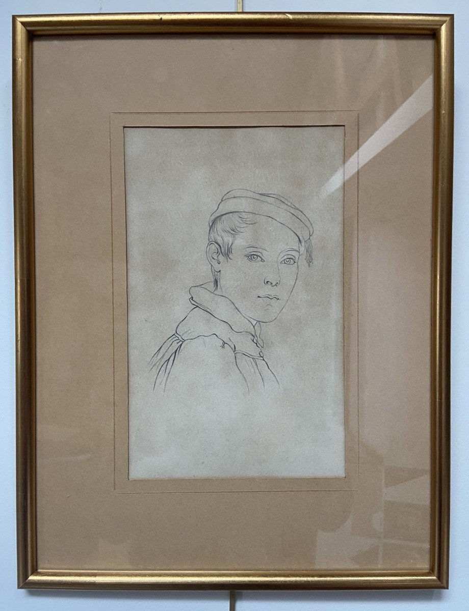 19th Century German School, Portrait Of A Young Boy, Pencil On Paper-photo-4