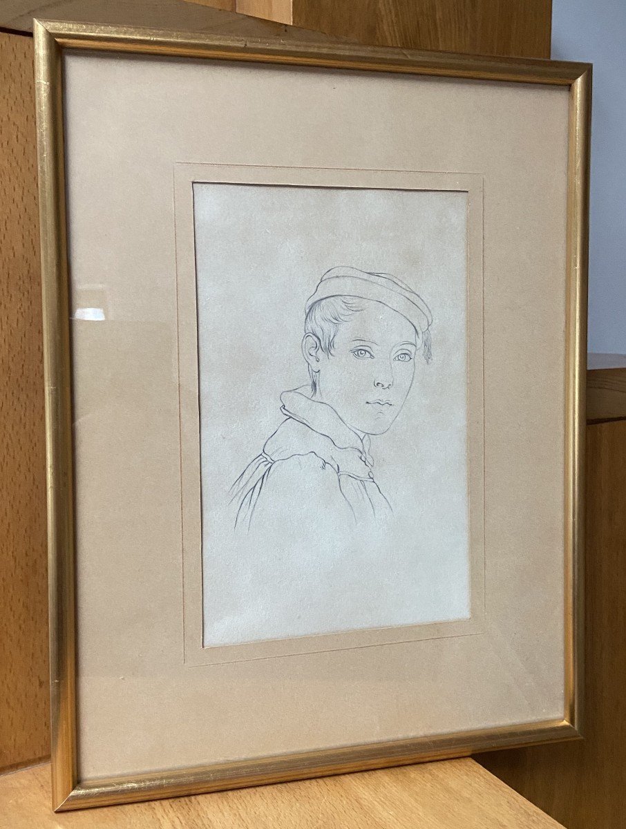 19th Century German School, Portrait Of A Young Boy, Pencil On Paper-photo-7