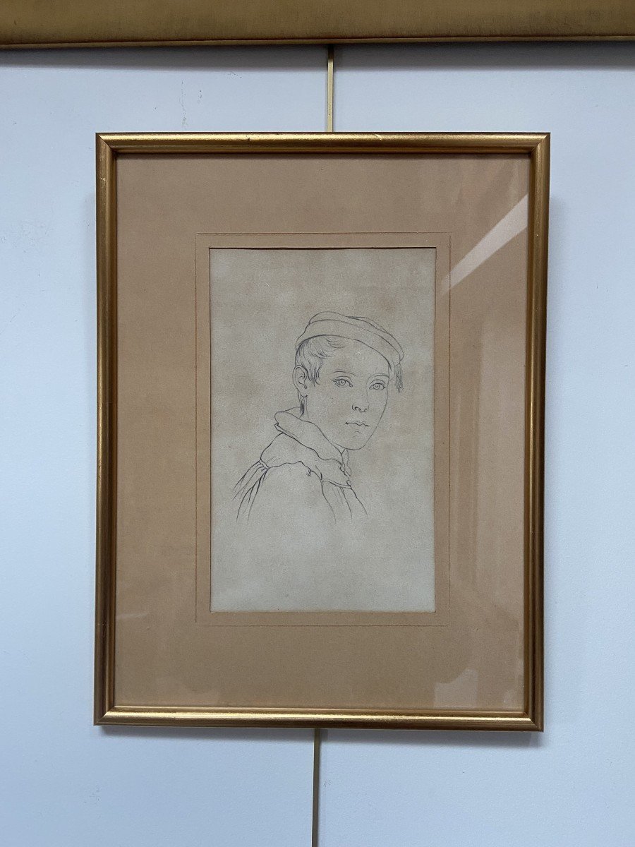 19th Century German School, Portrait Of A Young Boy, Pencil On Paper-photo-8