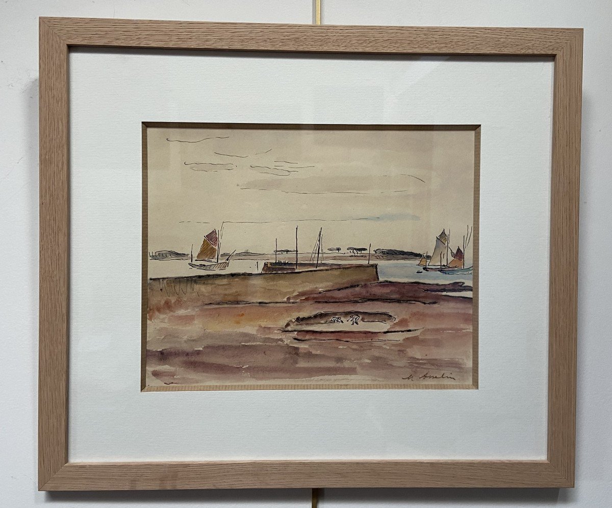 Maurice Asselin (1882-1947)  Paysage Marin, Bretagne,  Aquarelle  Signée  -photo-1