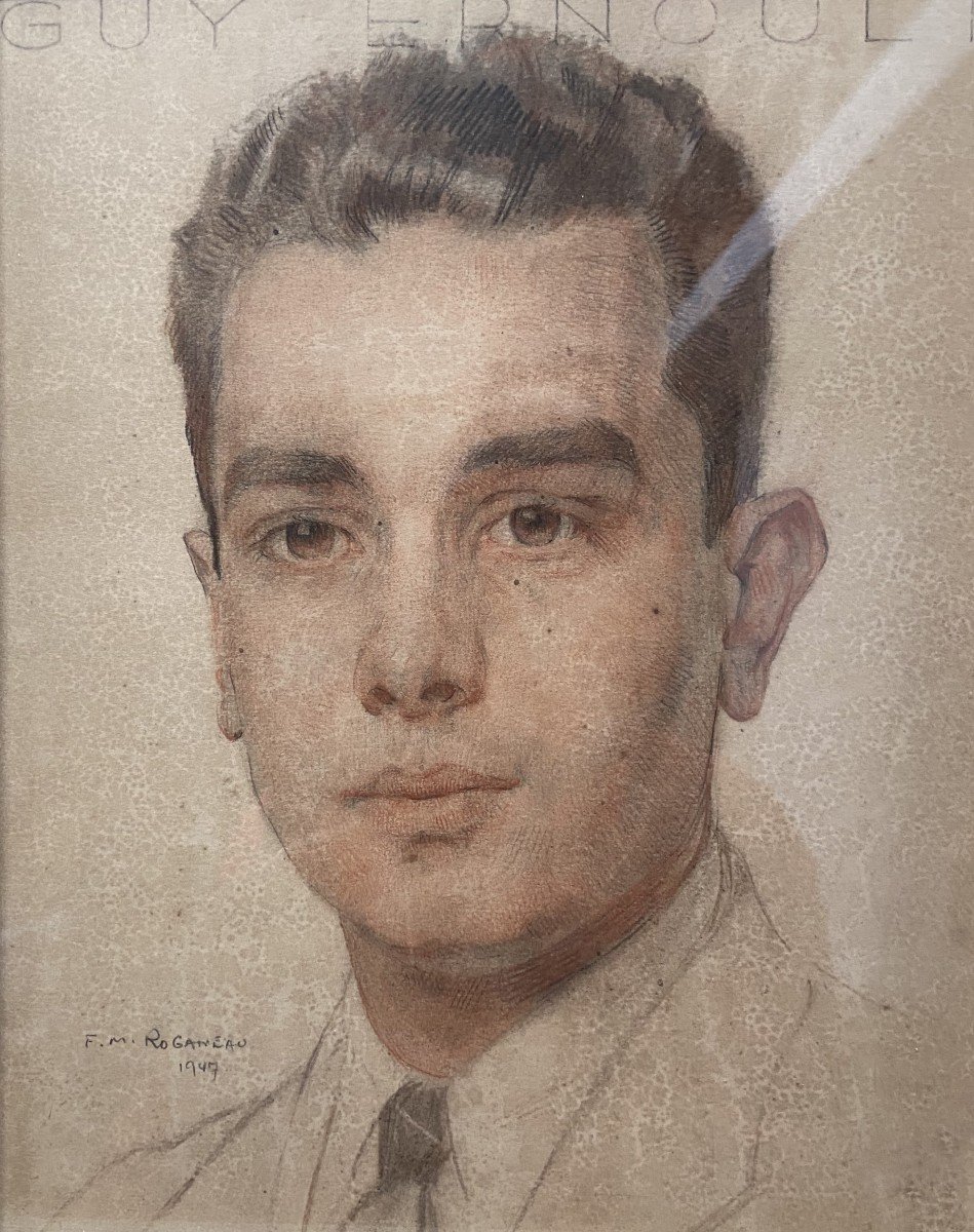 François-Maurice Roganeau (1883-1973)  Portrait d'un jeune homme, 1947, aquarelle signée-photo-2