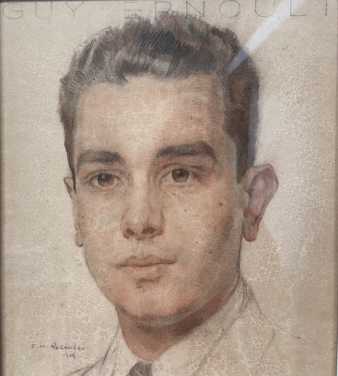 François-Maurice Roganeau (1883-1973)  Portrait d'un jeune homme, 1947, aquarelle signée-photo-4