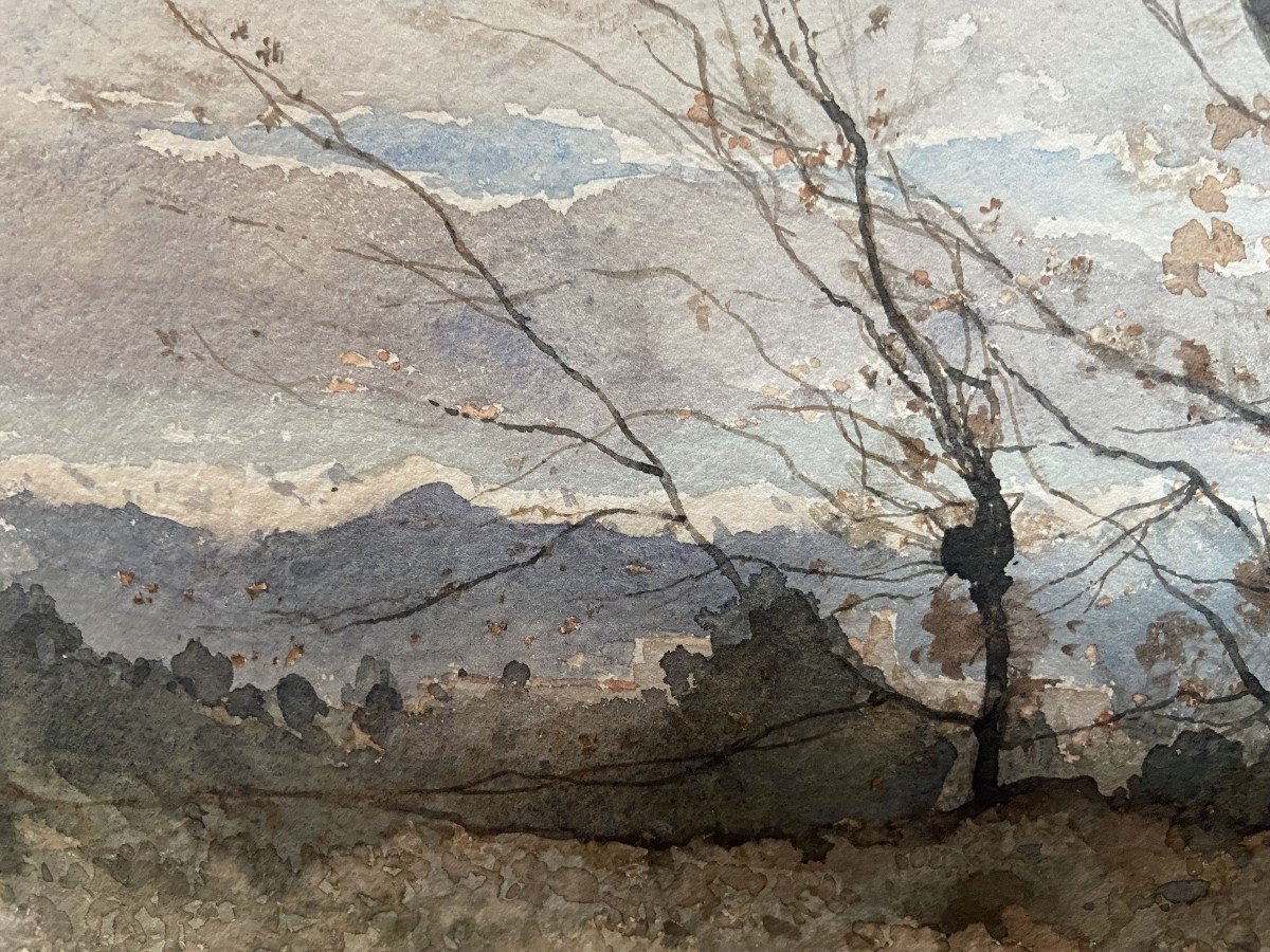 Henri Harpignies (1819-1916) Un Paysage En Hiver, 1888, Aquarelle Signée-photo-3