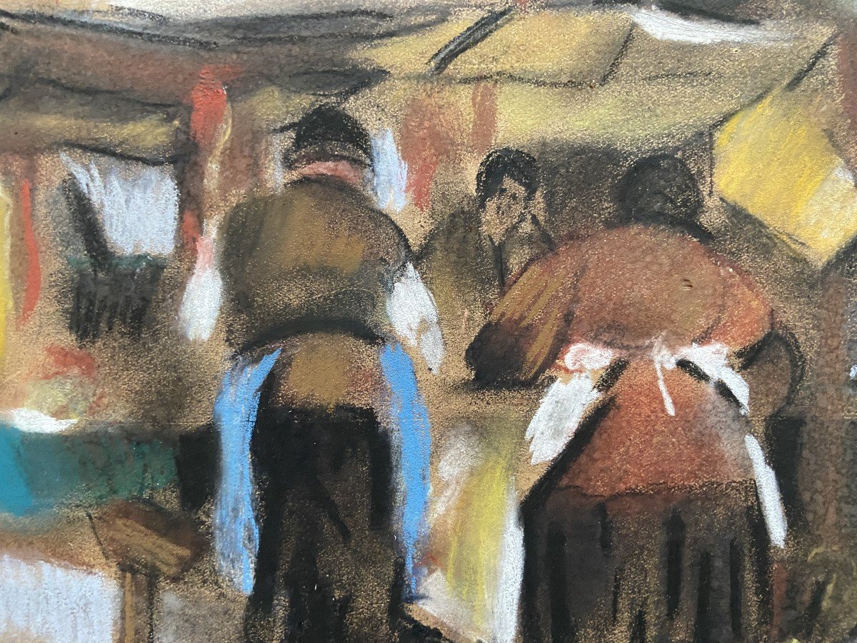 Henry Ottmann (1877-1927) Étal de marché 1925, pastel signé-photo-1