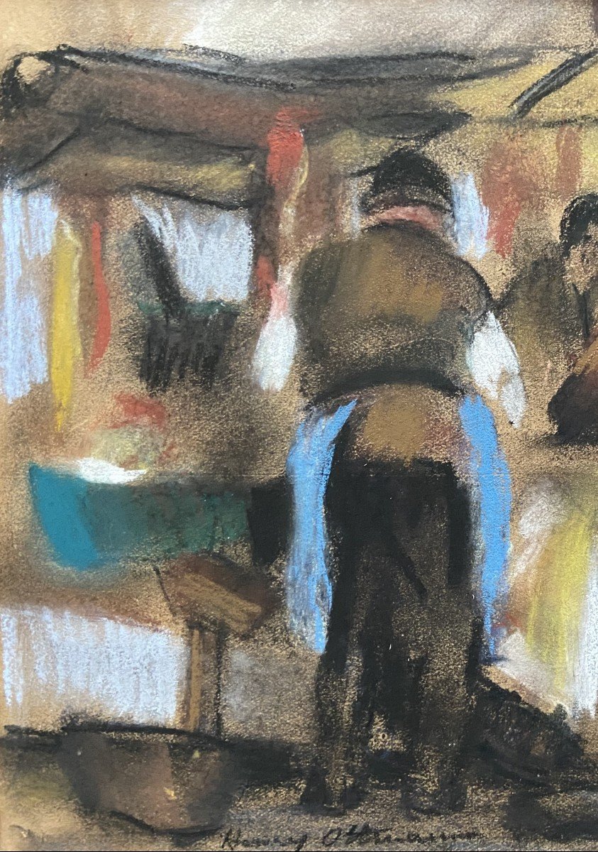 Henry Ottmann (1877-1927) Étal de marché 1925, pastel signé-photo-2