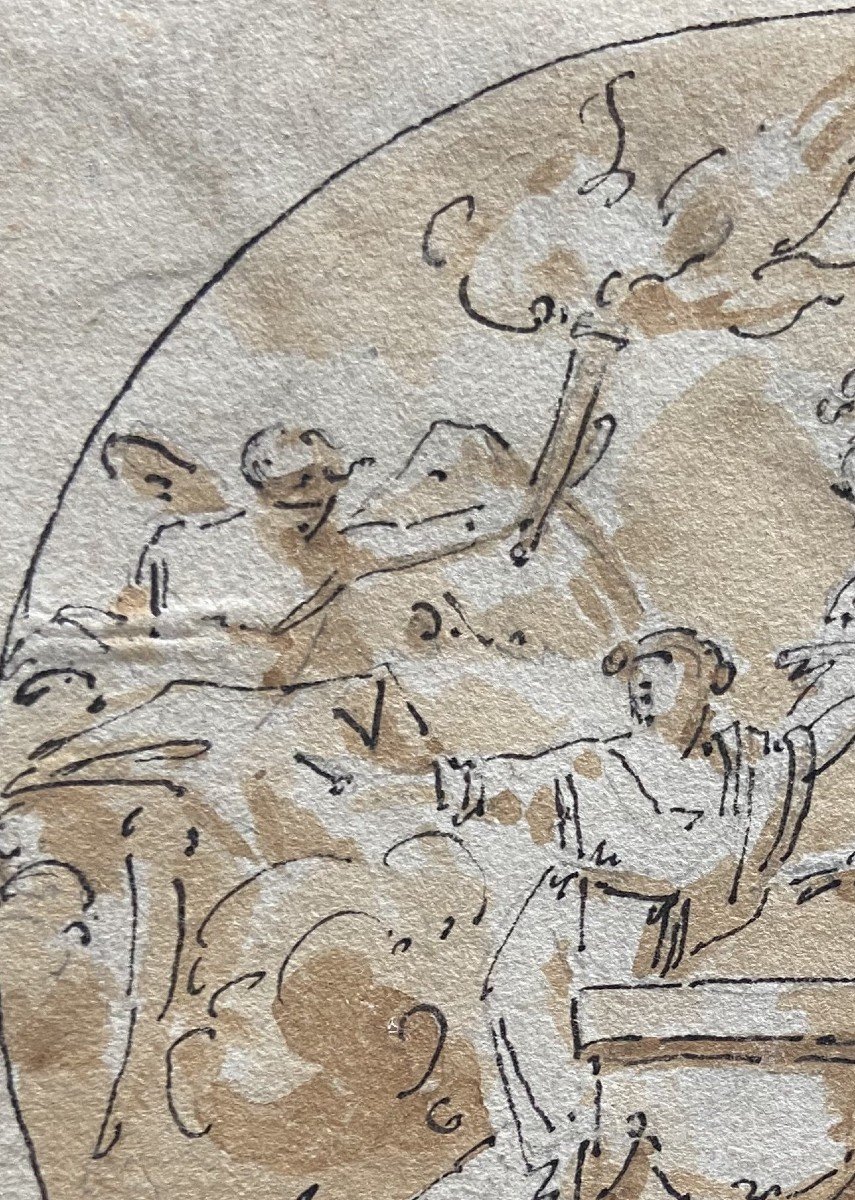 École française du XVIIIe siècle,  Scène mythologique avec un couple,  Plume et encre brune-photo-3
