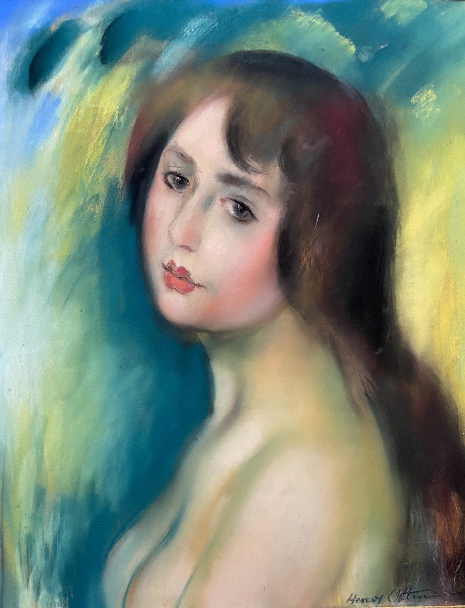 Henry Ottmann (1877-1927)   Portrait De Femme En Buste, Pastel Signé 
