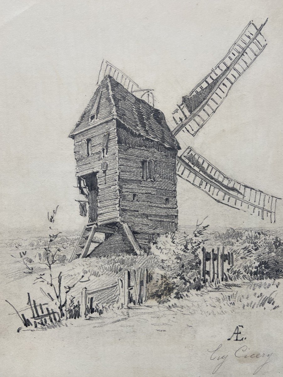 Eugène Cicéri (1813 - 1890) The Mill, Signed Drawing -photo-3