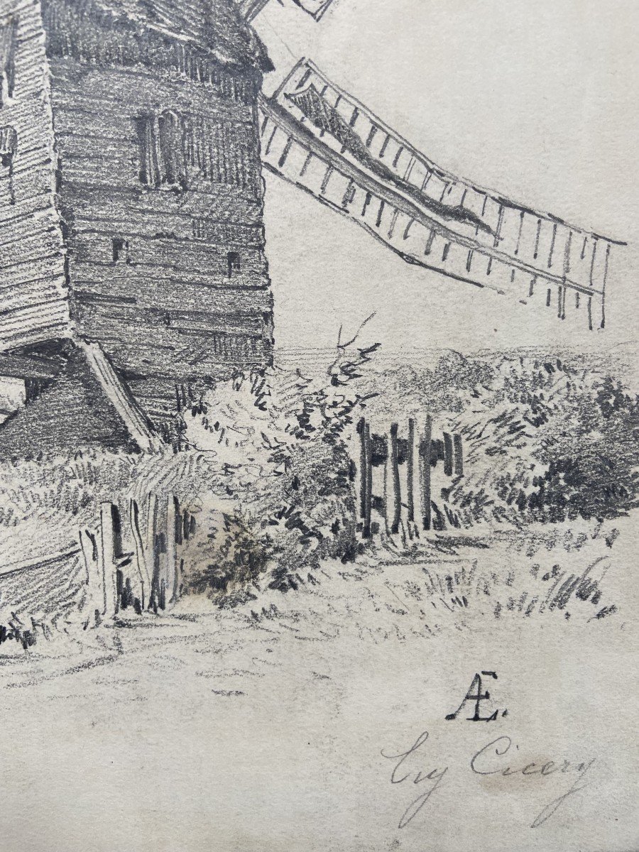 Eugène Cicéri (1813 - 1890) The Mill, Signed Drawing -photo-4