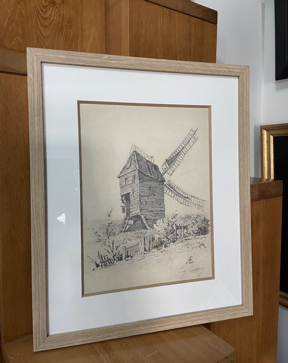 Eugène Cicéri (1813 - 1890) The Mill, Signed Drawing -photo-3