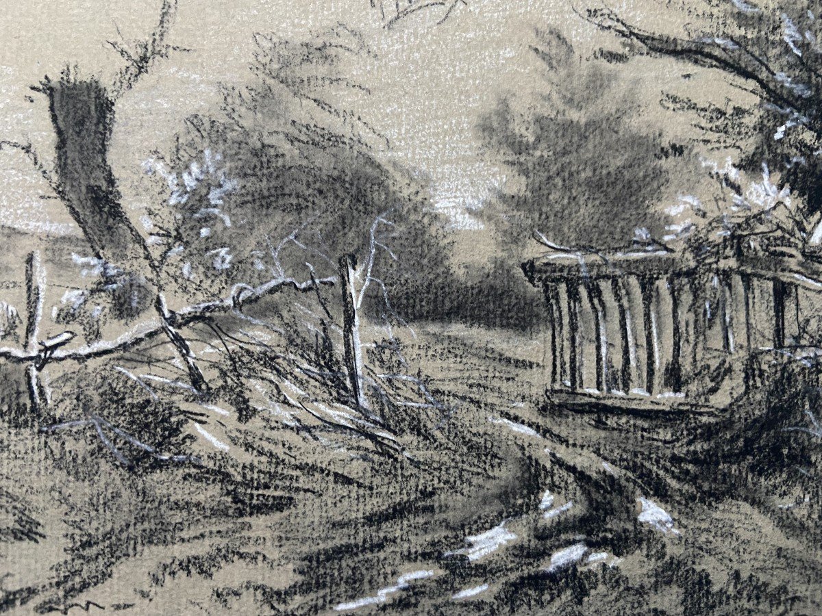 Henri Harpignies (1819-1916) A Barrier On The Hedge, Signed Drawing-photo-3