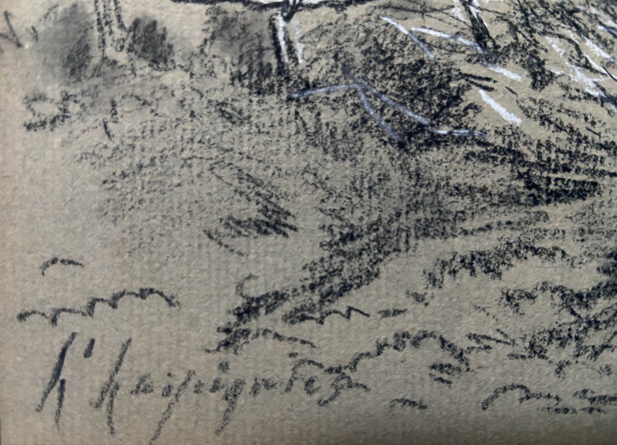 Henri Harpignies (1819-1916) A Barrier On The Hedge, Signed Drawing-photo-4