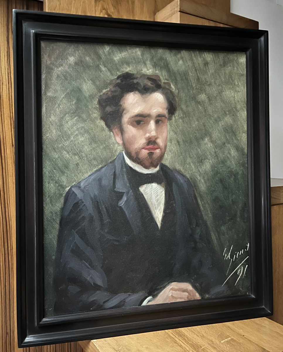 école Française Du XIXe Siècle,  Portrait d'Un Jeune Homme, 1891 Huile Sur Toile-photo-4