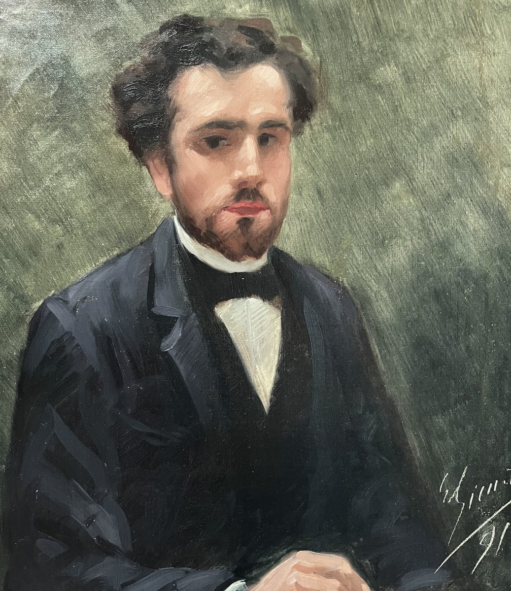 école Française Du XIXe Siècle,  Portrait d'Un Jeune Homme, 1891 Huile Sur Toile-photo-4