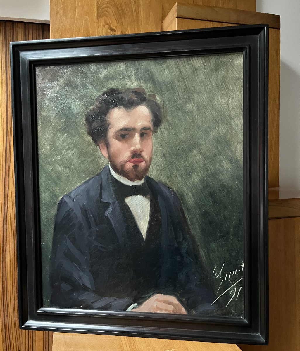 école Française Du XIXe Siècle,  Portrait d'Un Jeune Homme, 1891 Huile Sur Toile-photo-6