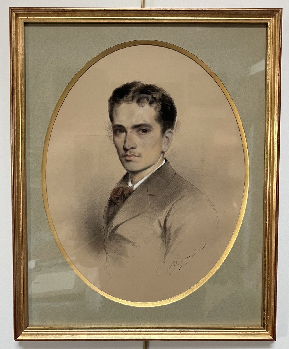 French School, 19th Century, Portrait Of A Young Man, Signed Drawing-photo-3
