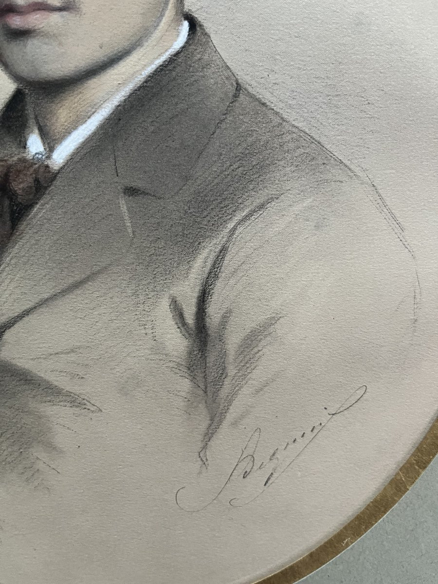 French School, 19th Century, Portrait Of A Young Man, Signed Drawing-photo-4