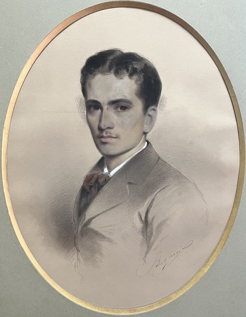 French School, 19th Century, Portrait Of A Young Man, Signed Drawing